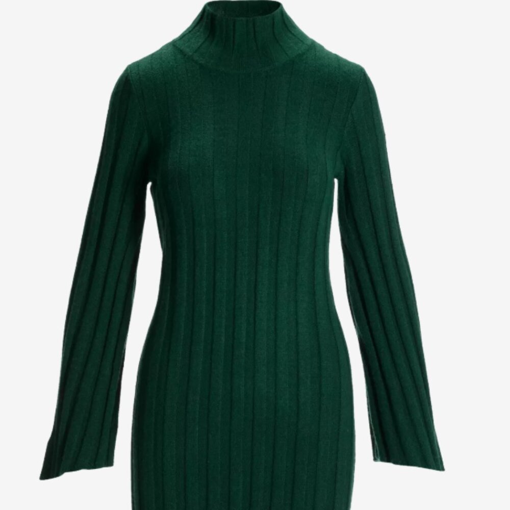 Ribbed Bell-sleeved Turtleneck Dress